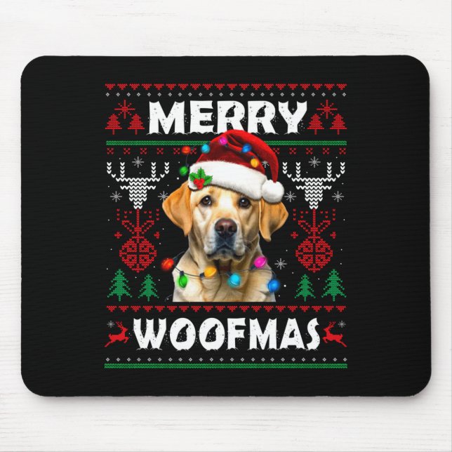 Mousepad Merry Woofmas Yellow Labrador Christmas Ugly Sweat (Frente)