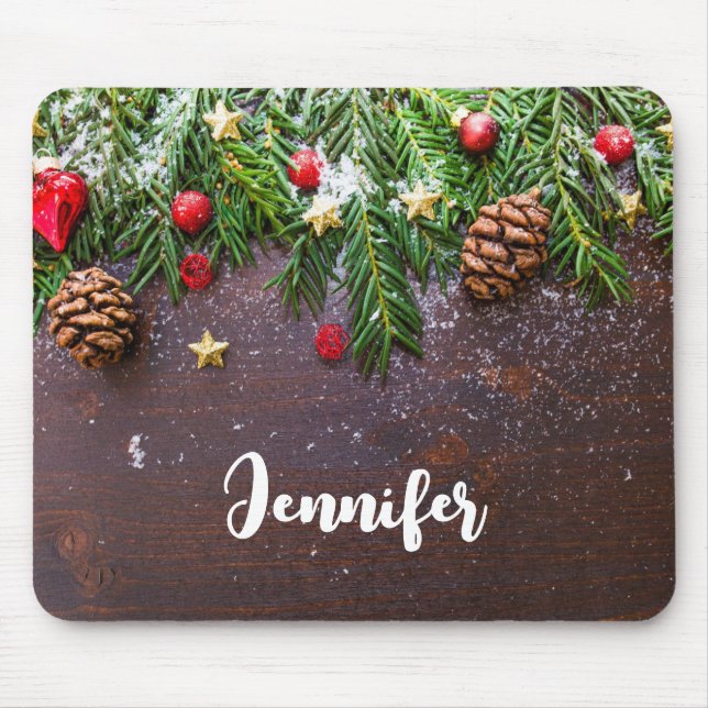 Mousepad Mesa de Natal russa com pinheiro e neve (Frente)