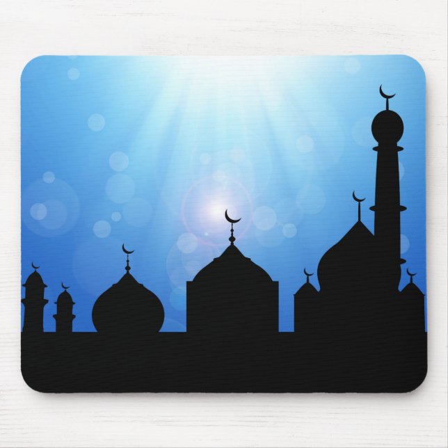 Mousepad Mesquita feliz de Eid com raios solares (Frente)