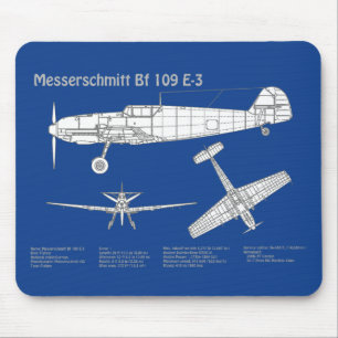 Mousepad Messerschmitt Bf 109 - Airplane Blueprint ABD