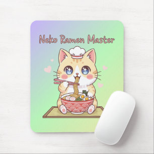 Mousepad Mestre de Ramen Kawaii Neko Gato Comida Chef Fofo