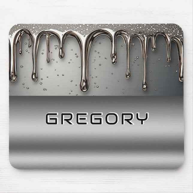 Mousepad Metal Líquido Pingando Sobre Superfície de Cromo P (Frente)
