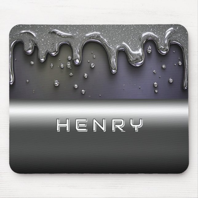 Mousepad Metal Líquido Pingando Sobre Superfície de Cromo P (Frente)