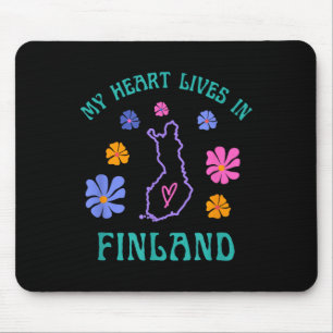 Mousepad Meu Coração Vive Na Finlândia, Retro Groovy Viagem