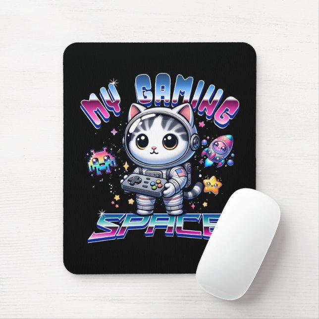 MOUSEPAD MEU ESPAÇO DE JOGOS - GATO ESPAÇO KAWAII (Com mouse)