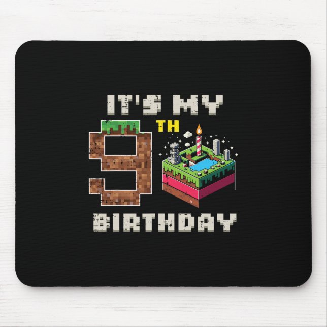 Mousepad Meu Jogo de Pixel de Aniversário de 9 Anos Bolo de (Frente)