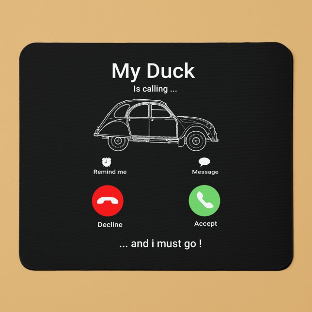 Mousepad Meu Pato Está Ligando | Engraçado 2CV Oldtimer Sma (2CV Mousepad in Black with a Red Green and White Smartphone Illustration)