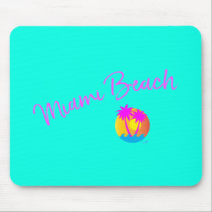 Mousepad Miami-Beach-logo-sun-palms-turquesa rosa