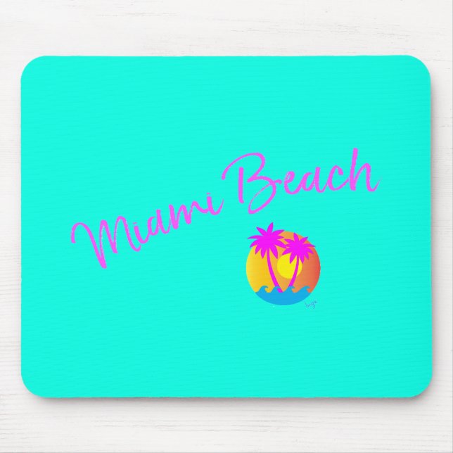 Mousepad Miami-Beach-logo-sun-palms-turquesa rosa (Frente)