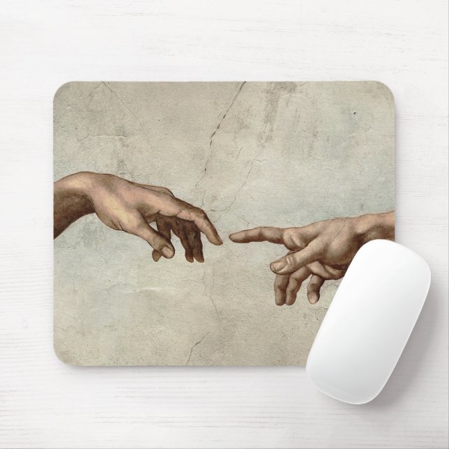 Mousepad Michaelangelo mãos criação adam deus (Com mouse)