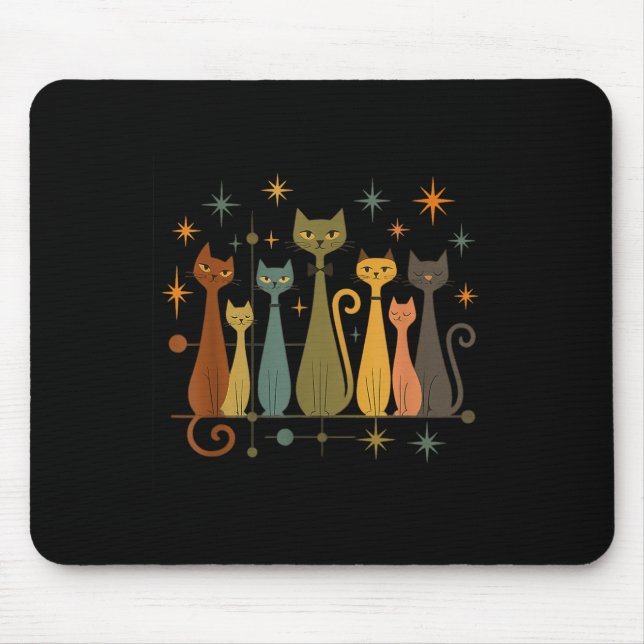 Mousepad Mid-century Modern Look Atomic Age 50s 60s Cat Shi (Frente)