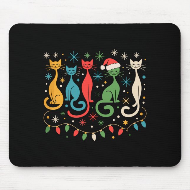 Mousepad Mid Century Modern Look Cats Xmas Retro 50s 60s  (Frente)