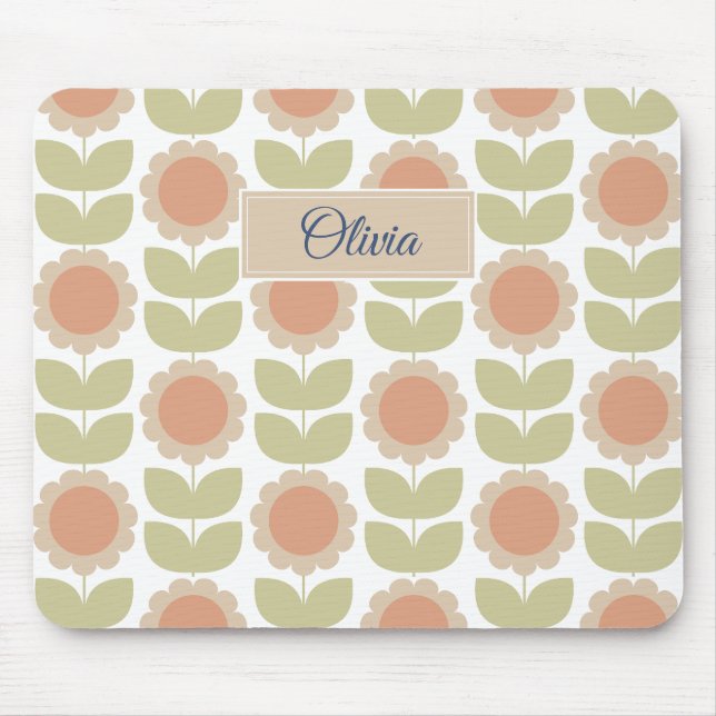 Mousepad  Mid-Century Pastel Pink Retro Floral Pattern (Frente)