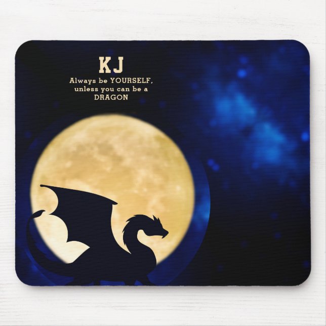 Mousepad Midnight Dragon Minimalist Initials Back to School (Frente)