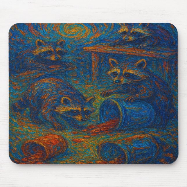 Mousepad Midnight Mischief – Raccoons Getting into Trouble  (Frente)