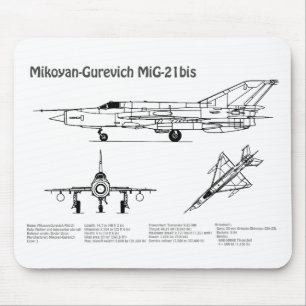 Mousepad MiG-21 bis - Planos de Blueprint do avião BD