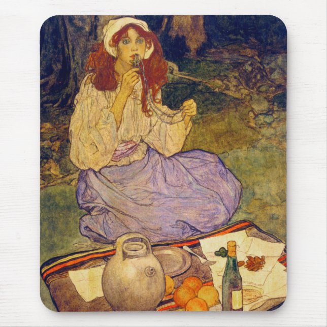 Mousepad Miguela, ainda ajoelhada, coloque-a no lábio (Frente)