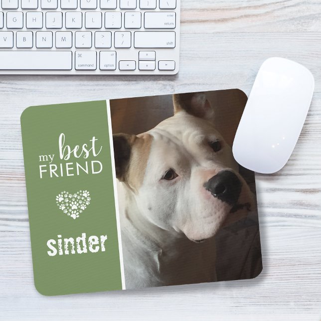 Mousepad Minha melhor amiga Pet Foto Personalizada Verde (My Best Friend Pet Photo Personalized Green Mouse Pad)