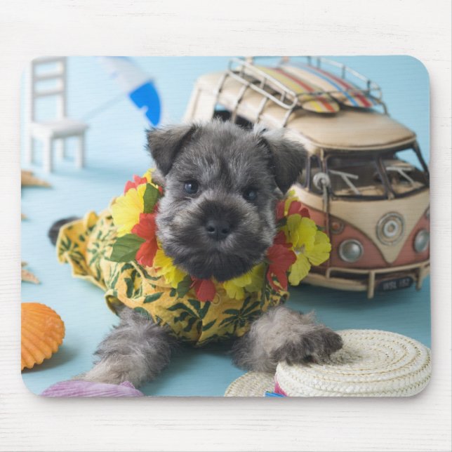 Mousepad Miniatura Schnauzer Puppy e férias de verão (Frente)