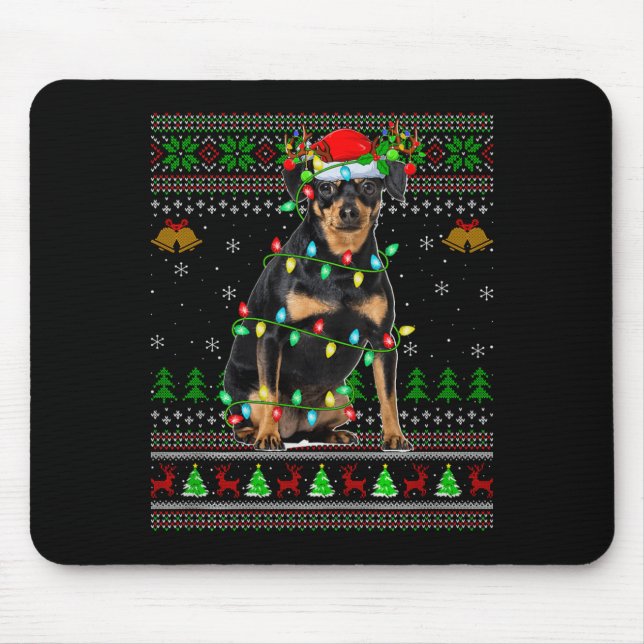 Mousepad Miniature Nscher Dog Ugly Christmas Sweaters Holid (Frente)