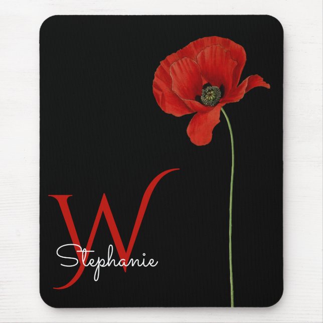 Mousepad Mínima de vermelhos monogramados em preto (Frente)