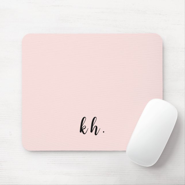 Mousepad Minimal Pastel Pink Monogram Initials (Com mouse)