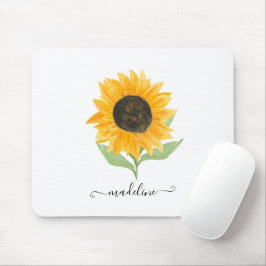 Mousepad Minimal Rustic Sunflower Personalized Name Script