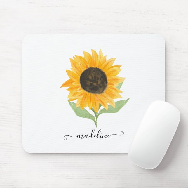 Mousepad Minimal Rustic Sunflower Personalized Name Script (Com mouse)