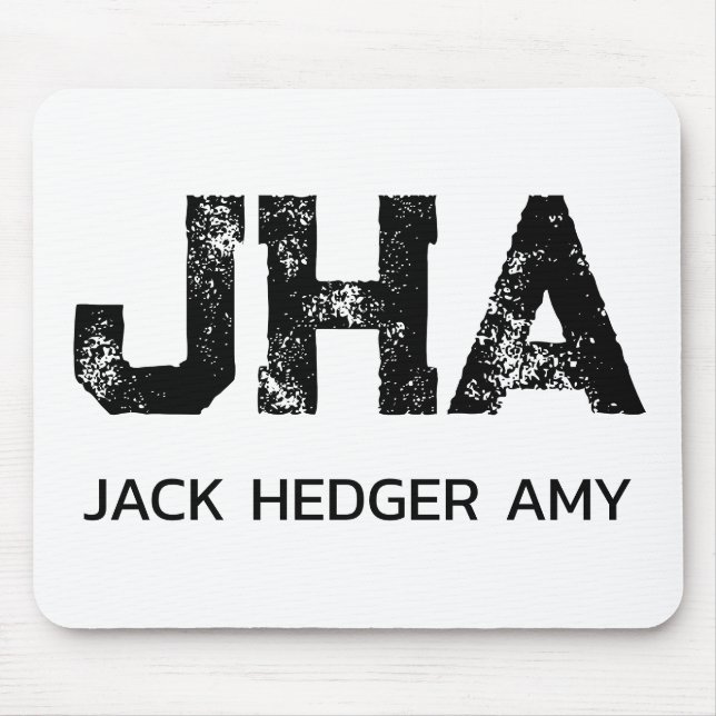 MOUSEPAD MINIMALIST BLACK THREE LETTER MONOGRAM NAME WHITE (Frente)