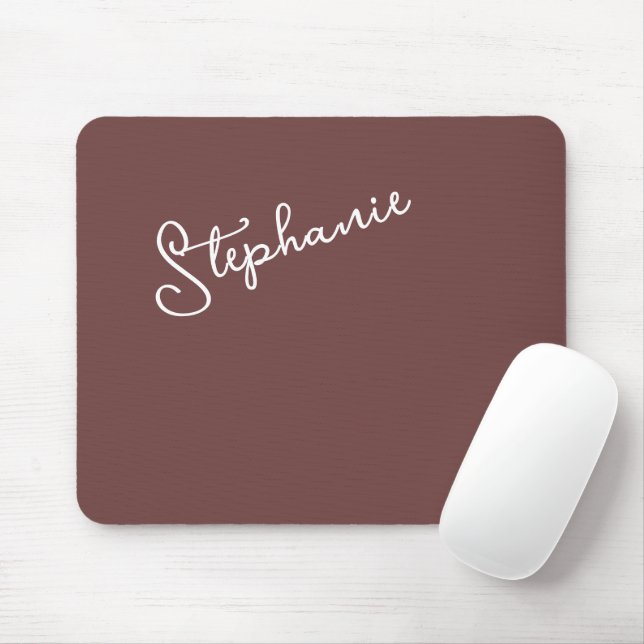 Mousepad Minimalist Brown Trendy Script Personalized Name  (Com mouse)