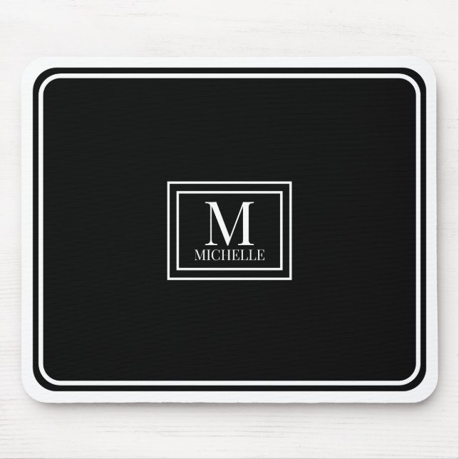 Mousepad Minimalist Chic Black Monogram Double Boarder (Frente)