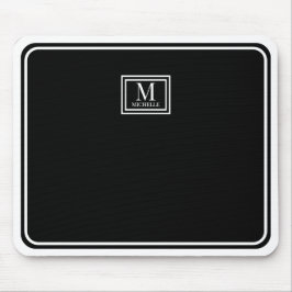 Mousepad Minimalist Chic Black Monogram Double Boarder