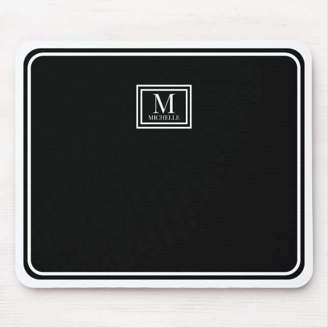 Mousepad Minimalist Chic Black Monogram Double Boarder (Frente)