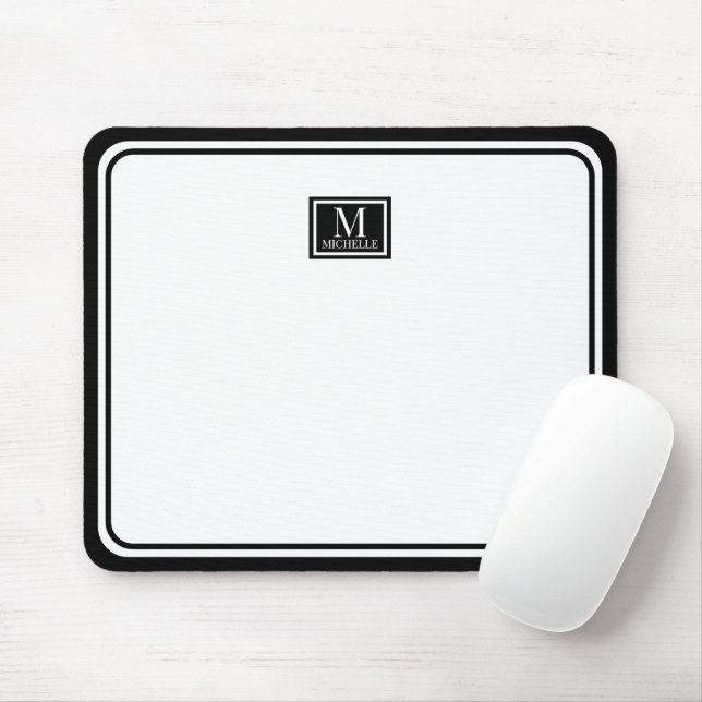 Mousepad Minimalist Chic Black Monogram Double Boarder (Com mouse)