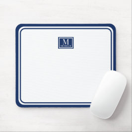 Mousepad Minimalist Chic Navy Blue Monogram Double Boarder