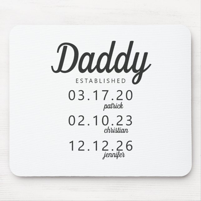 Mousepad Minimalist Daddy Established Kid Birth Date Name (Frente)