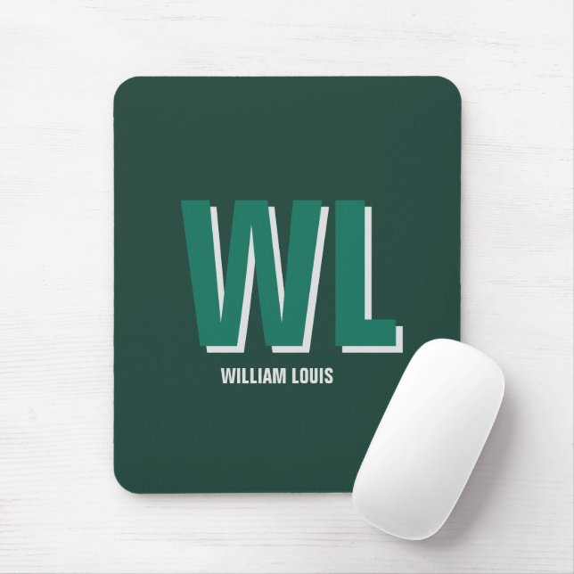 Mousepad Minimalist Emerald Green Personalized Monogram  (Com mouse)