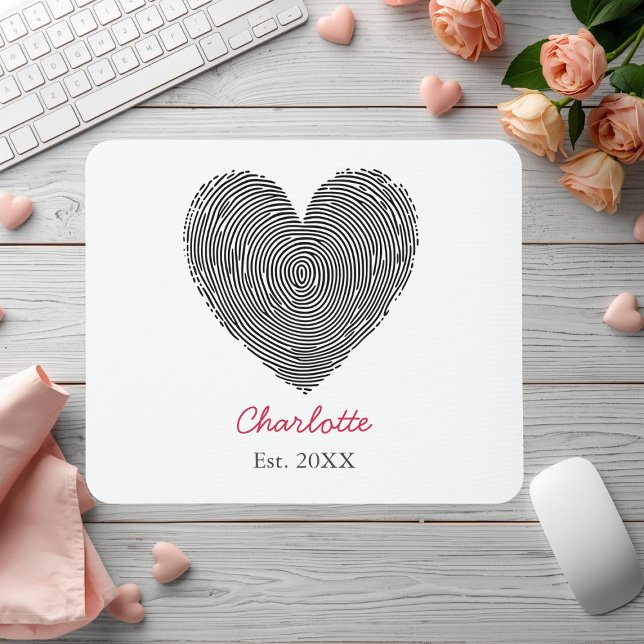 Mousepad Minimalist Heart Fingerprint Personalized Name  (Criador carregado)