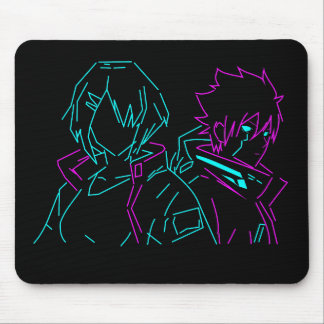 Mousepad Minimalist Neon pink & Blue Cyberpunk Anime Couple