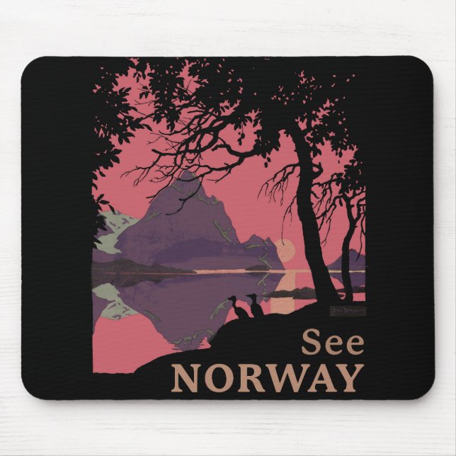 Mousepad Minimalist Norway Sunset Poster - Mountain Fjord (Frente)