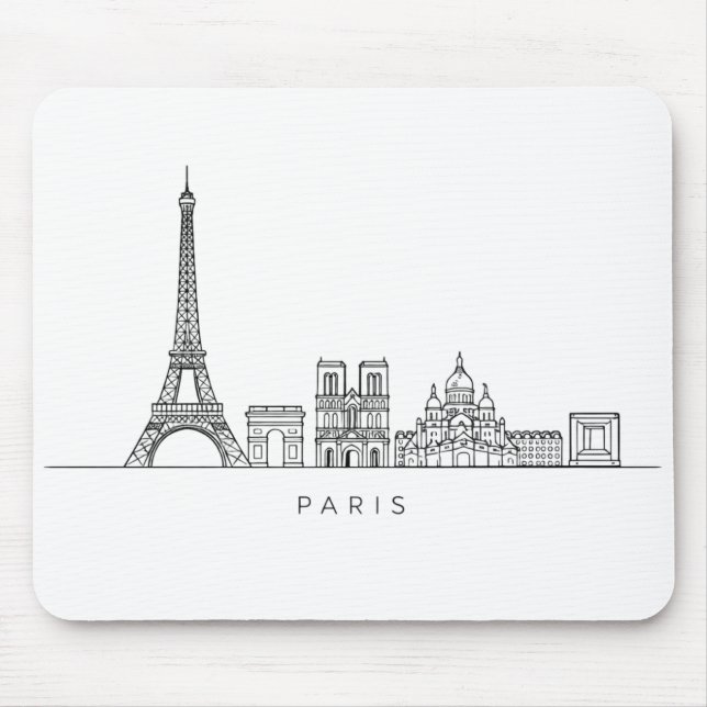 Mousepad Minimalist Paris Skyline Line Art (Frente)