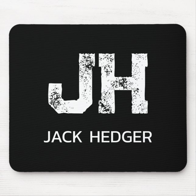 MOUSEPAD MINIMALIST WHITE TWO LETTER MONOGRAM NAME BLACK  (Frente)
