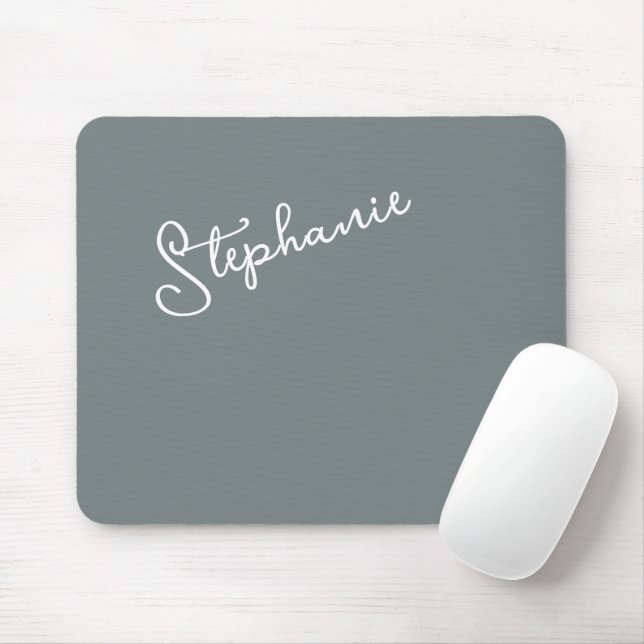 Mousepad Minimalista Cinza Escritório Nome Script Personali (Com mouse)