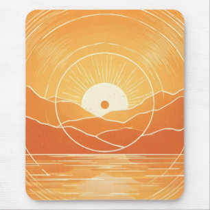 Mousepad Minimalista Zen Montanha Oceano Retro Pôr do Sol