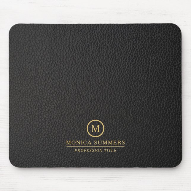 Mousepad Minimalistic Black Leather Text Custom Monogram (Frente)