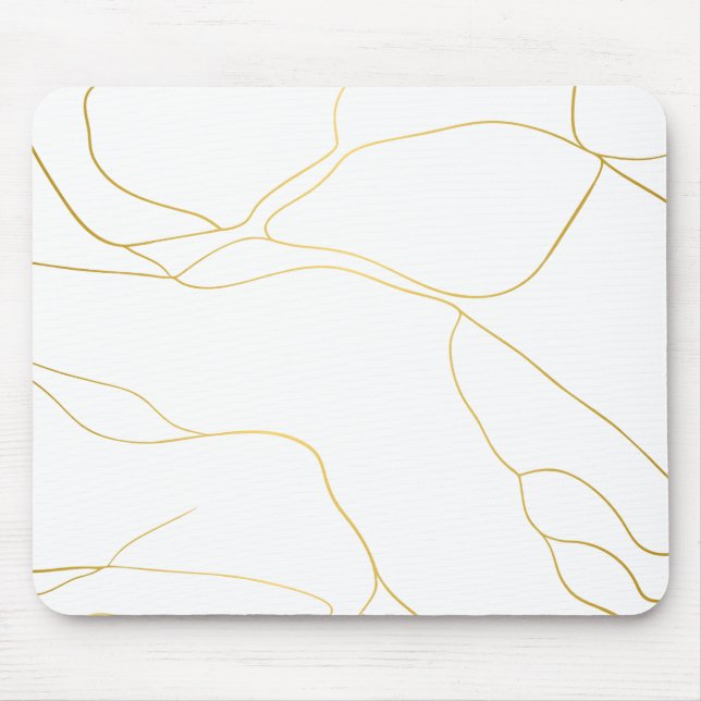 Mousepad Mínimo branco e Ouro mármore (Frente)