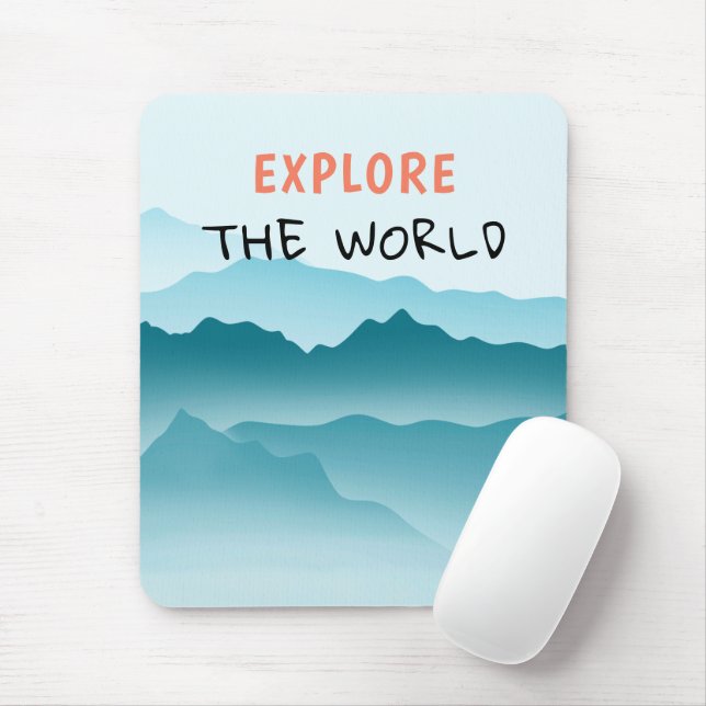 Mousepad Mínimo de Montanhas Azuis Ondas Explorar Citação (Com mouse)