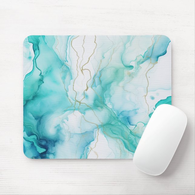 Mousepad Mint Aqua Ink Marble (Com mouse)
