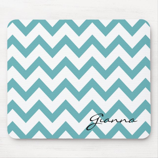 Mousepad Mint Aqua White Chevron (Frente)