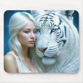 Mousepad Mística Branca, Tigre e Mulher Magia